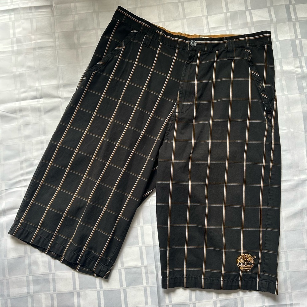 Timberland Over the Knee Black Checkered Vintage Bermuda Shorts